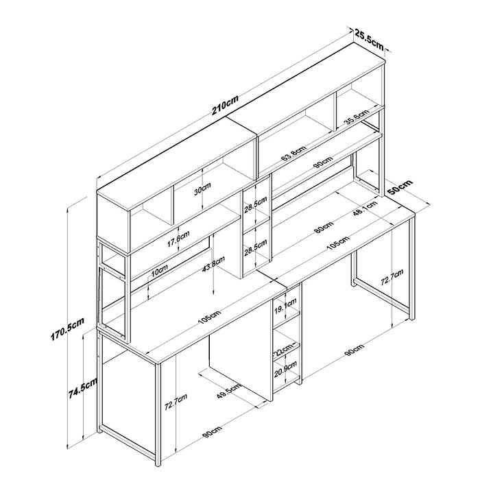 Hanah Home Escritorio de Estudio Blanco 210 cm